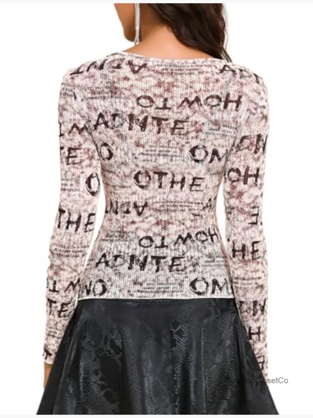 Sheer Long Sleeve Letter Print Mesh Blouse Sexy Y2K Vintage Tunic Top - Picture 6 of 7